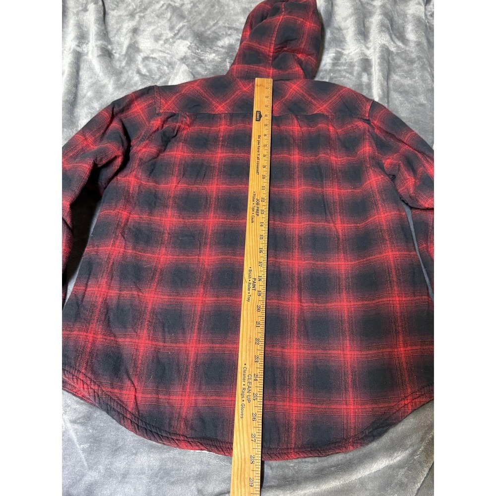 Boston Traders Shacket Mens Large Red Plaid Sherpa Lined Hooded Flannel Jacket - Picture 11 of 12